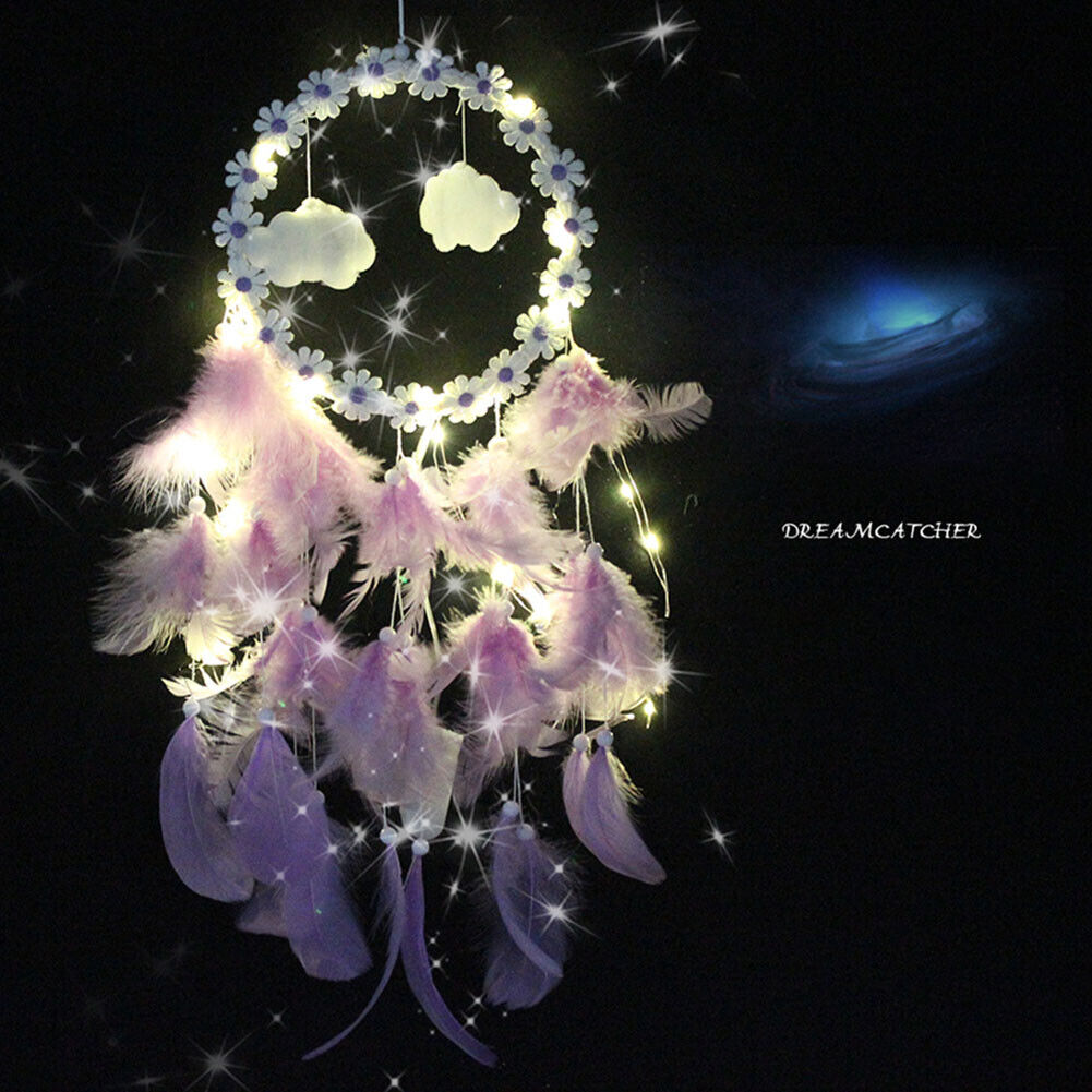 LED Flower Cloud Feather Dreamcatcher String Light Decorative Lamp (Purple)