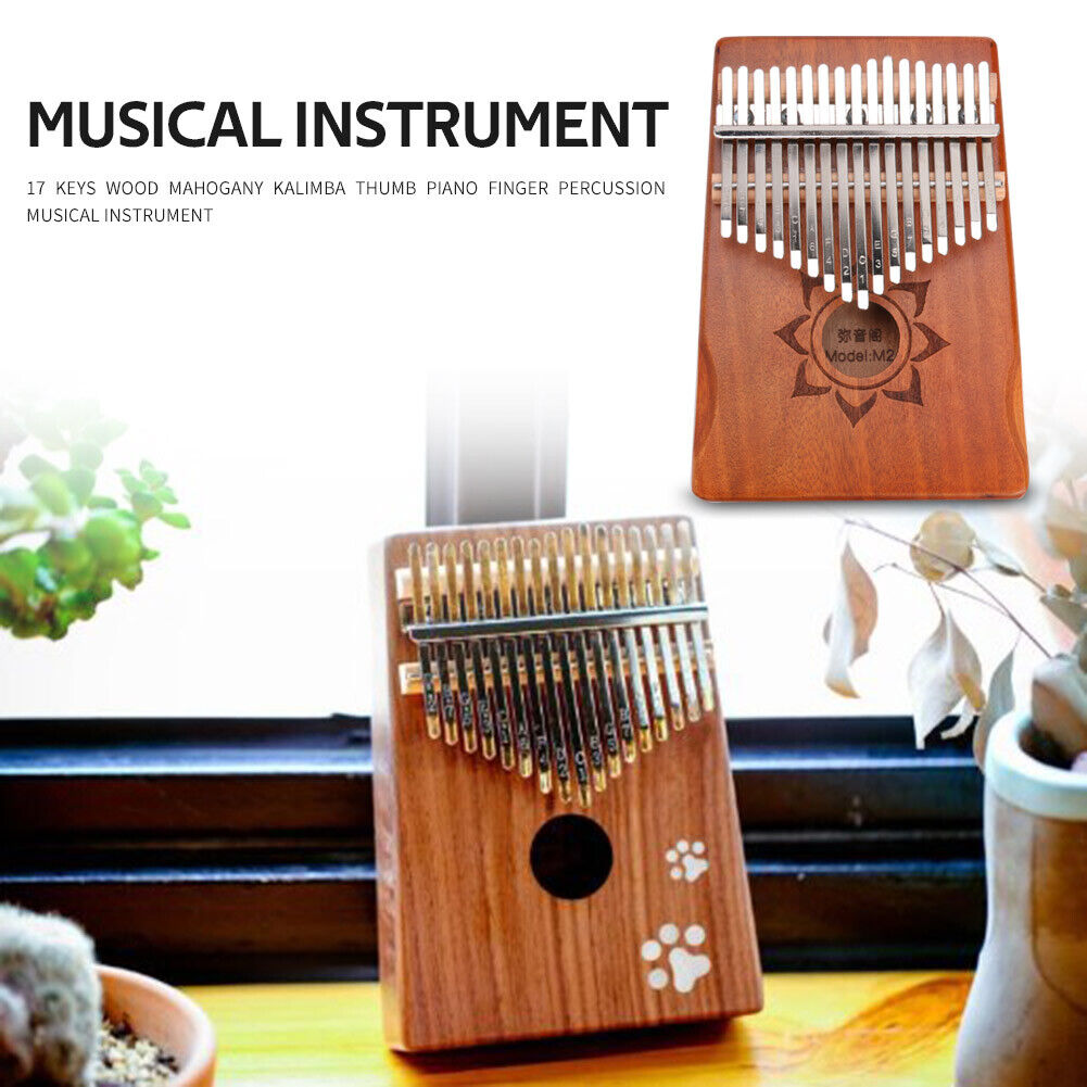 17 Keys Wood Mahogany Kalimba Finger Thumb Piano with Tuner Storage Bag