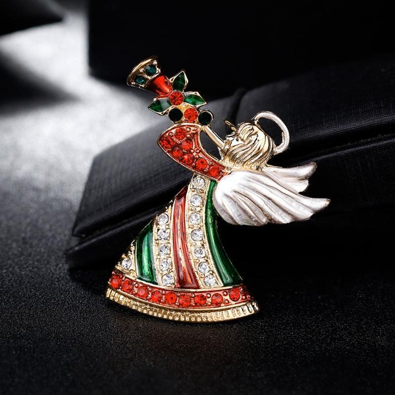 Fashion Christmas Angel Horn Brooch Pins Winter Creative Jewelry for Women Gifts