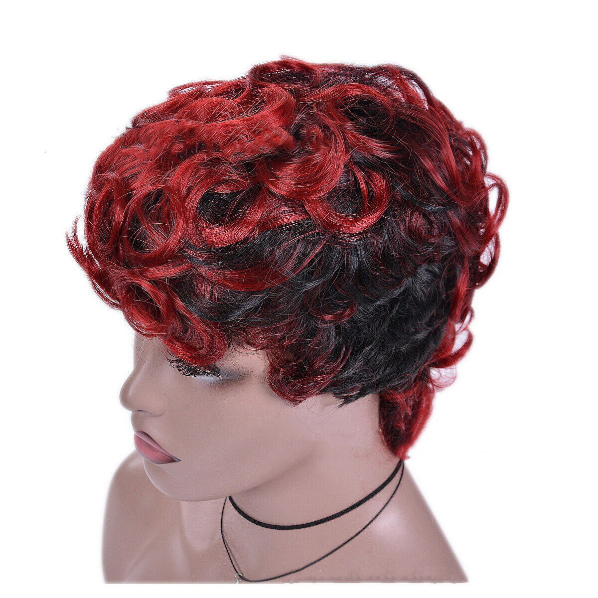 Natural Short Pixie Cut Black and Burgundy Curly Wigs Synthetic Hair For Women
