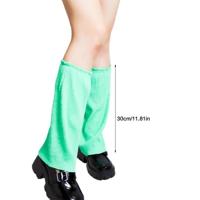 Women Harajuku Ribbed Knit Leg Warmers Gothic Neon Green Loose Foot Cover Socks