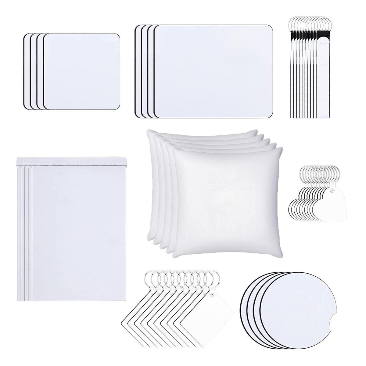52Pcs Sublimation Blank Products Pillow Cover Keychain Mouse Pad Coaster