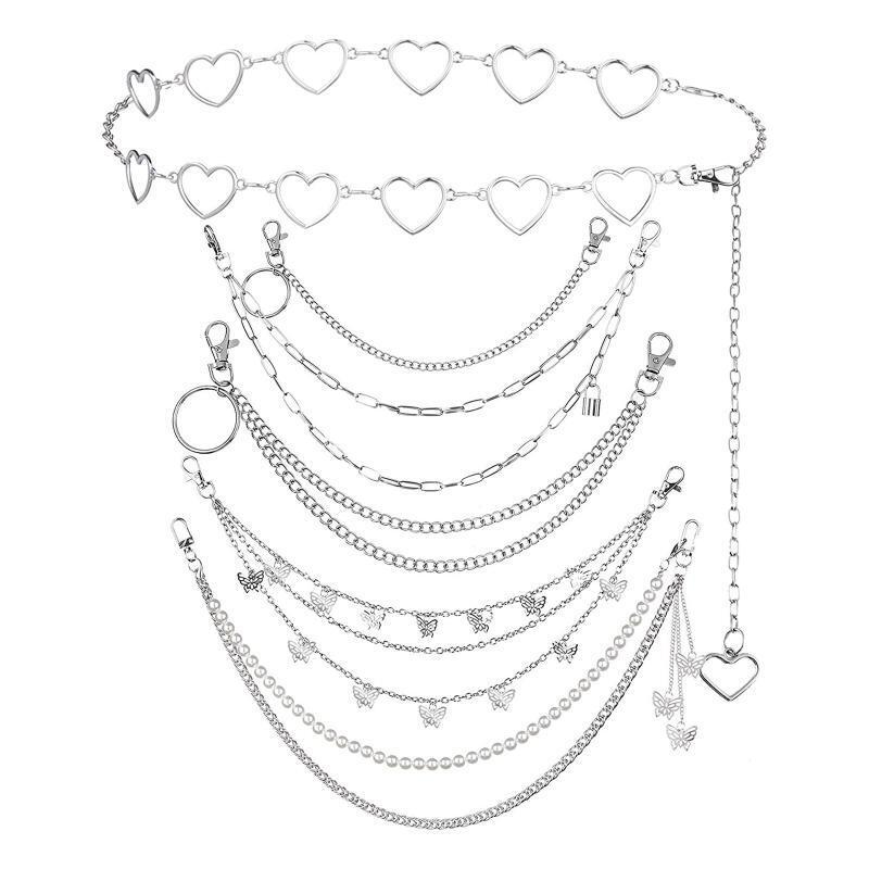 6 Pieces Pendant Pant Chain Women Multi Layer Street Metal Trousers Key Chain