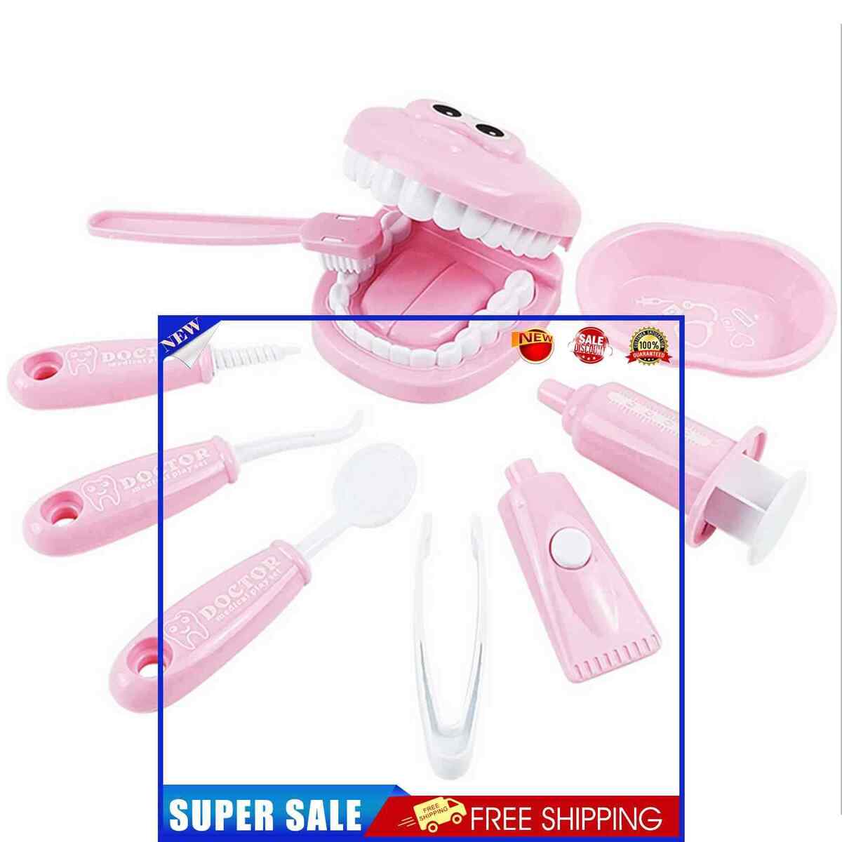 Dentist Kit Pretend Play Doctor Playset for Toddlers 9pcs Ages 3+ (Pink)