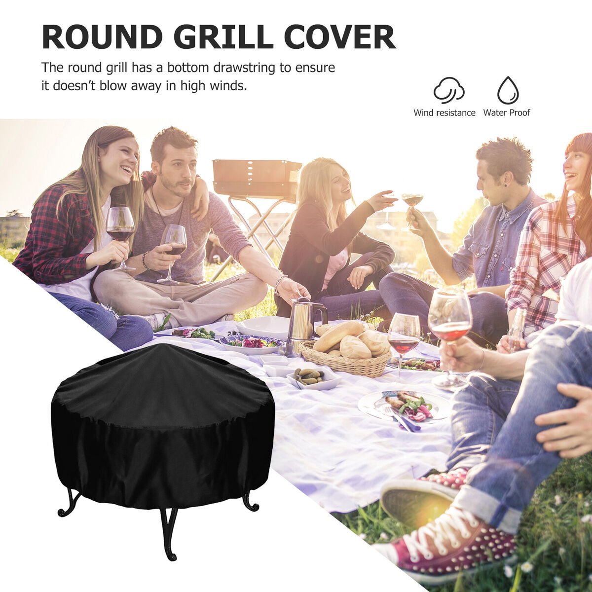 Round BBQ Grill Cover, Waterproof Barbecue Oven Protector (86 X 36cm)