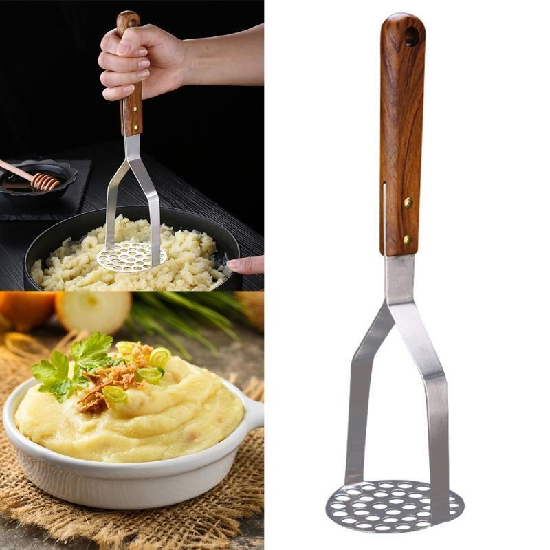 Potato Masher Stainless Steel Food Masher Utensil with Wood Handle Fruits Masher