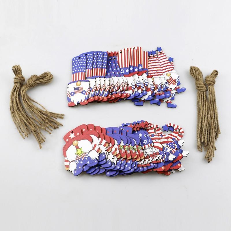 40Pcs Patriotic Gnome Wooden Ornament 4th of July Independence Day Elf Pendants