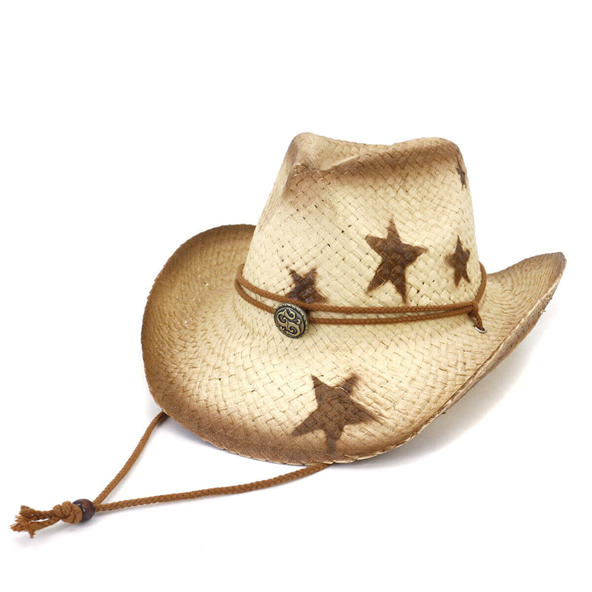 Men Women Five-Pointed Star Western Cowboy Straw Hat Outdoor Beach Sun Visor Hat