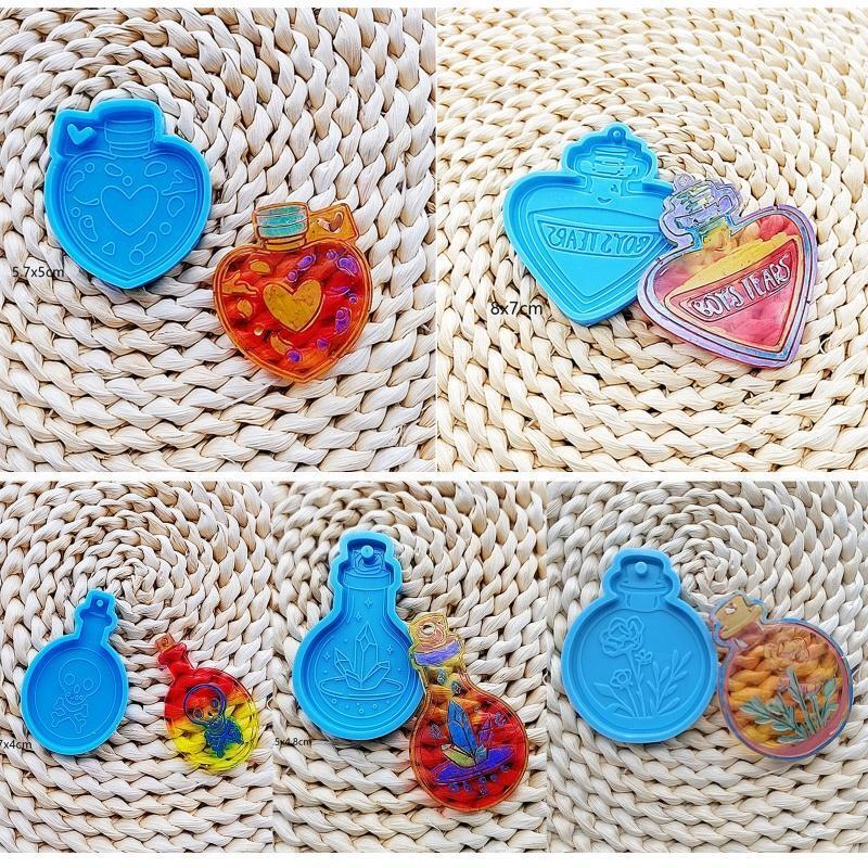 5Pcs Key Chain Vase Bottle Shape Mold for Epoxy Jewelry Casting Keychain Making