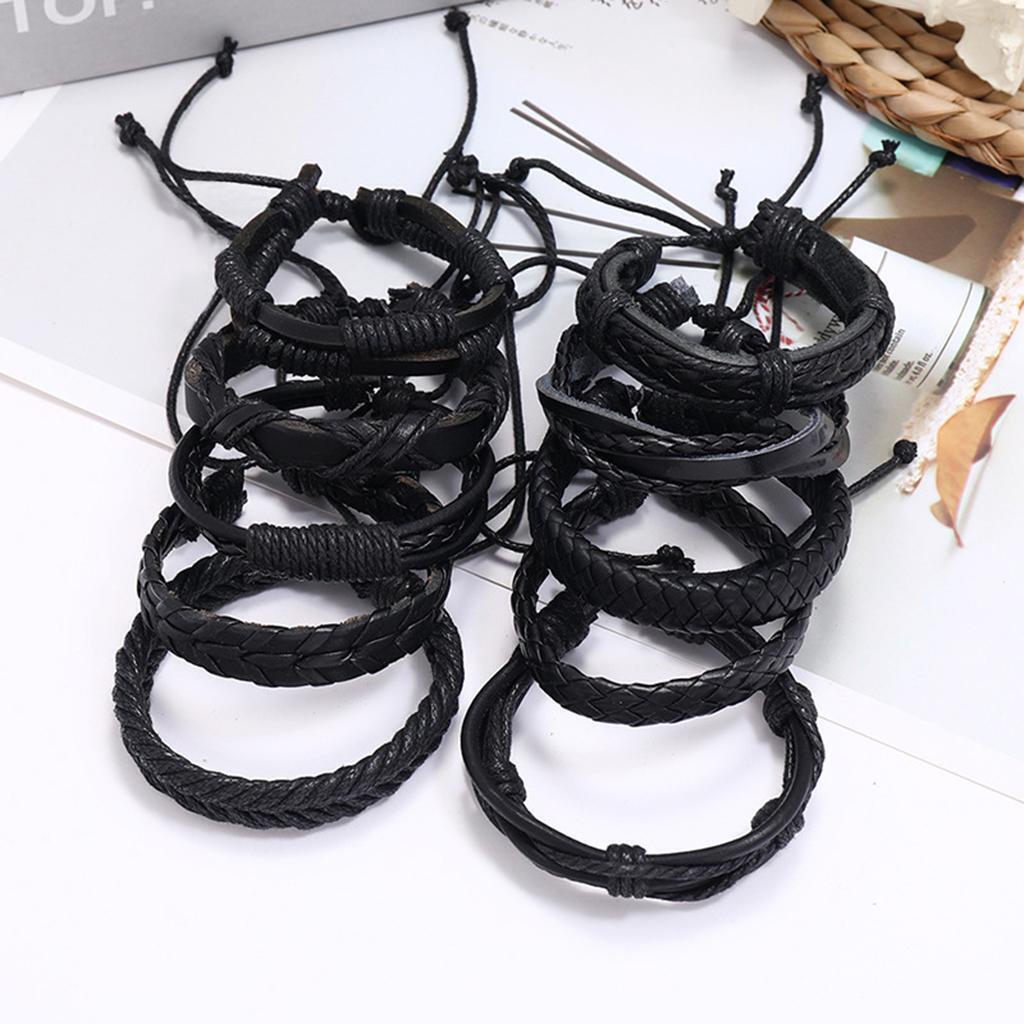 10 Pieces Braided Leather Bracelet Gift Punk Rock for  Friendship