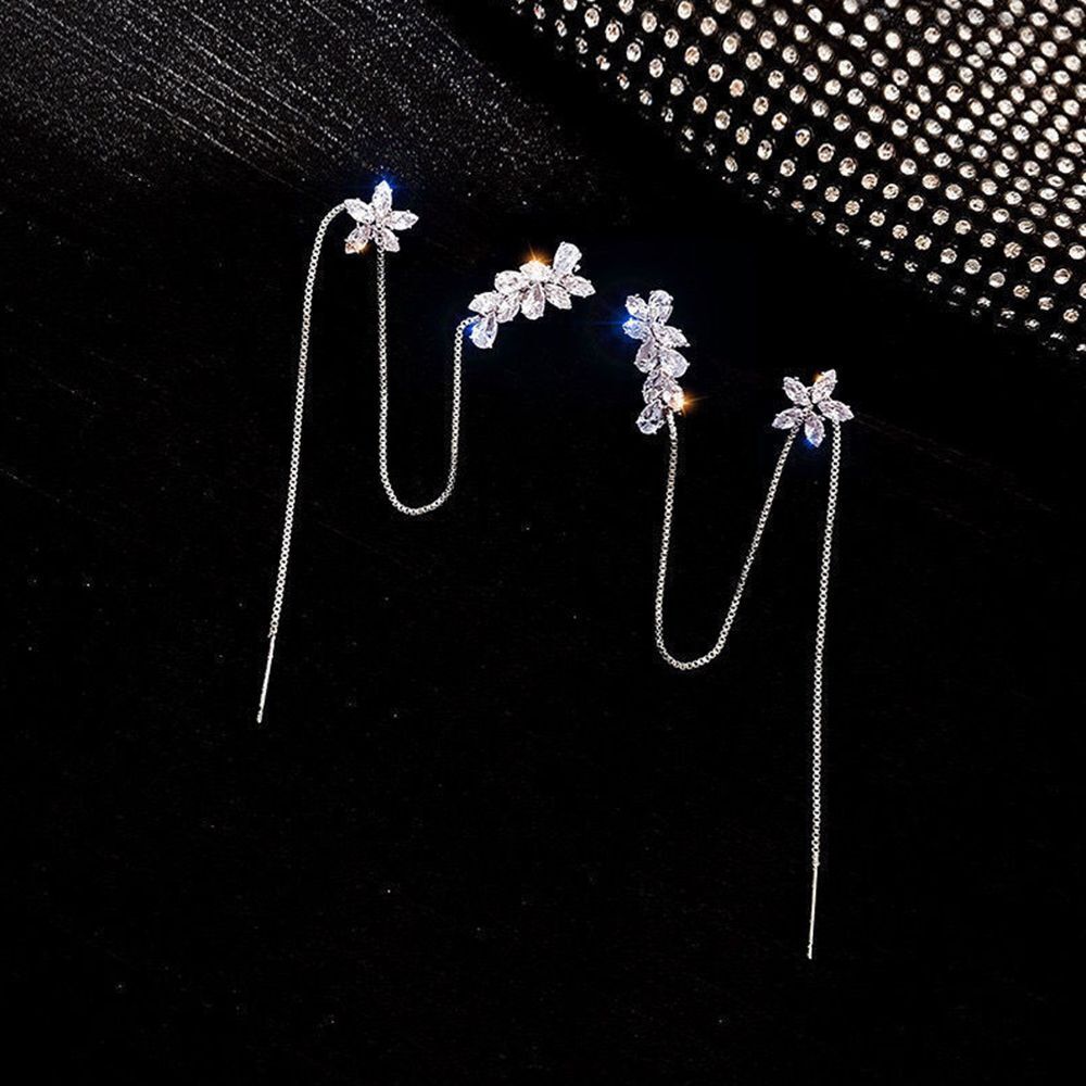 Chain Crystal Water Flower Ear Clip Ear Bone Tassel Earring Stud Earring