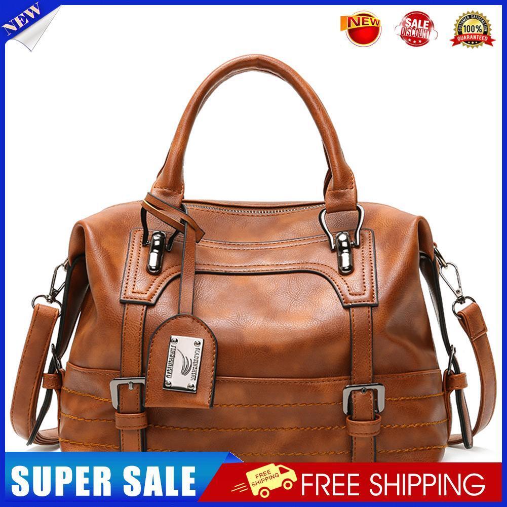Fashion Women Solid Color PU Messenger Bag Casual Large Handbags (Brown)