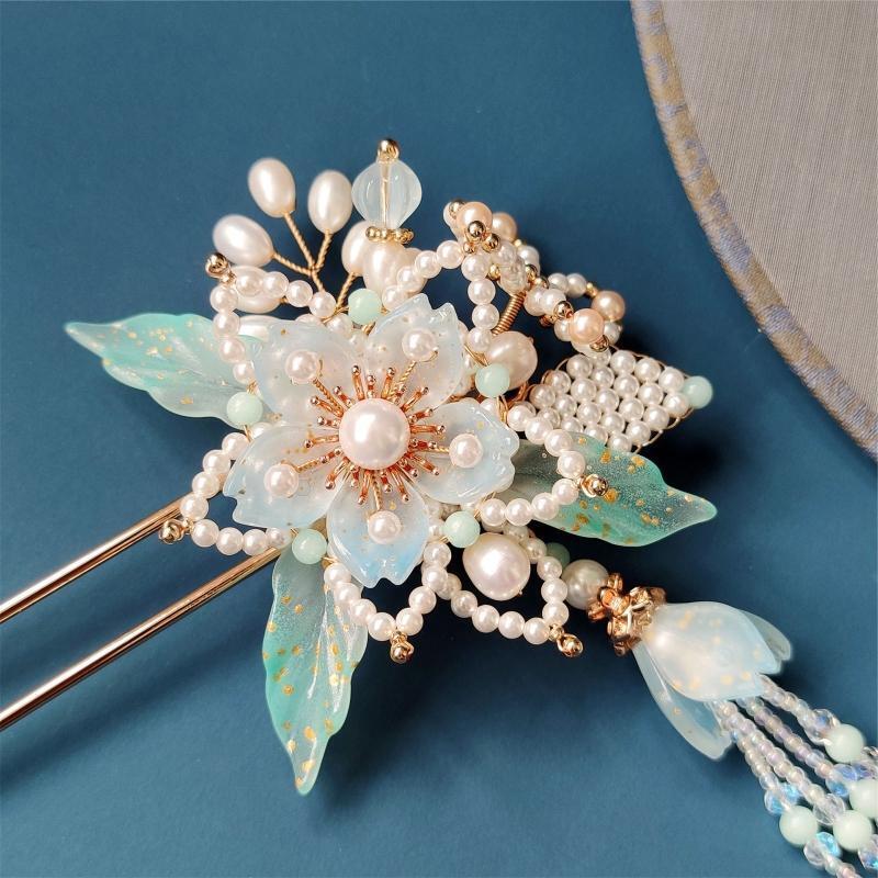 Green Hair Forks Barrettes Hanfu Hairwear for Women Girl Decorative Jewelry