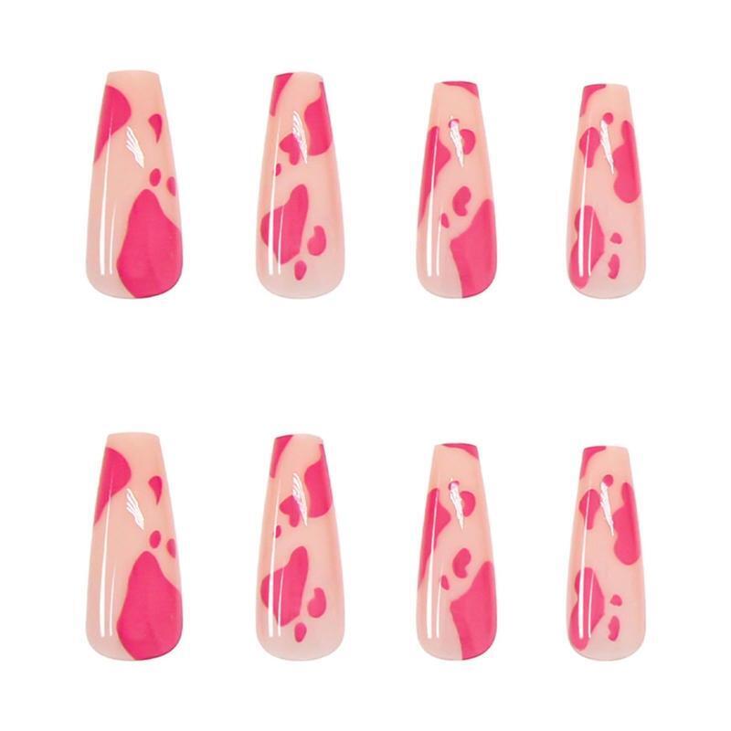 Press On Nails Cow Print  False Nails for Girls French Tip Ballerina Press On