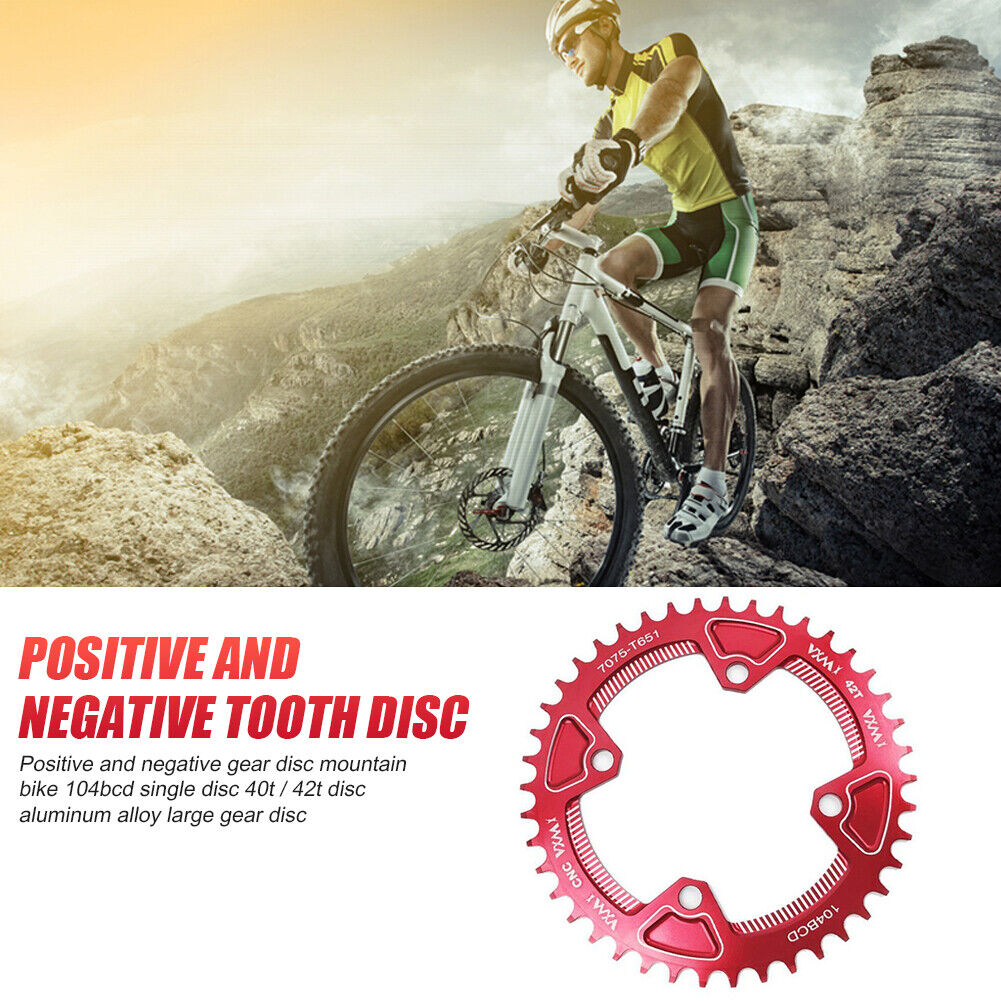 VXM 104BCD 40T/42T MTB Bike Narrow Wide Chainring Single Speed (Red 40T)