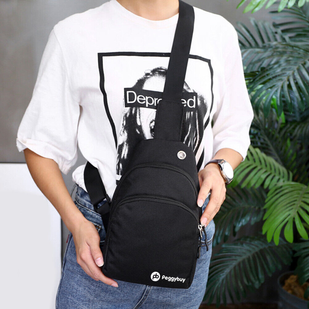 Women/Men Canvas Chest Packs Handbags Travel Casual Shoulder Bags(Black)-19