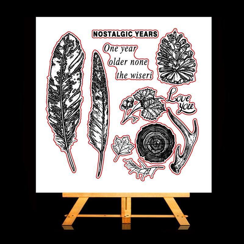 Feathers Leaf Metal Cutting Dies And Clear Stamp Set For DIY Scrapbooking Album