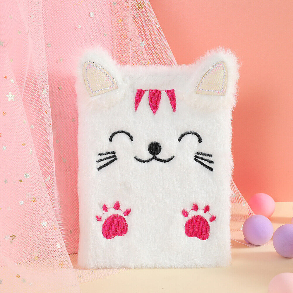 Cartoon Cat Plush Notebook Fluffy Daily Planner Journal Book (White)