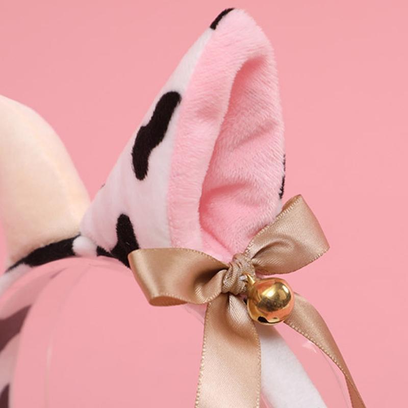 Plush Animal Cow Ears Headdress Lolita Headwear Long Tail Furry Hair Hoop
