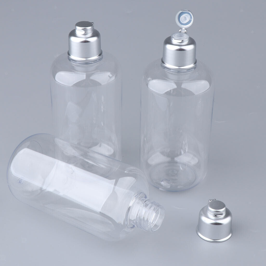3Pcs Clear Plastic Refillable Bottles Electroplated    Container 300ml