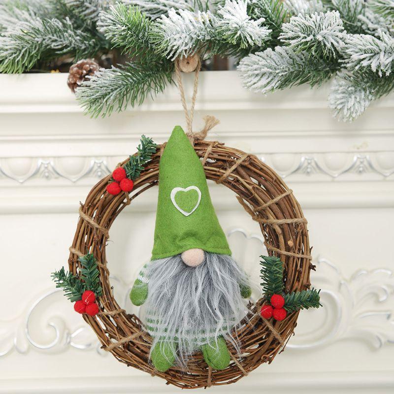 3 Pcs Handmade Swedish Tomte Santa Gnome Plush on Rattan Wreath- Scandinavian No