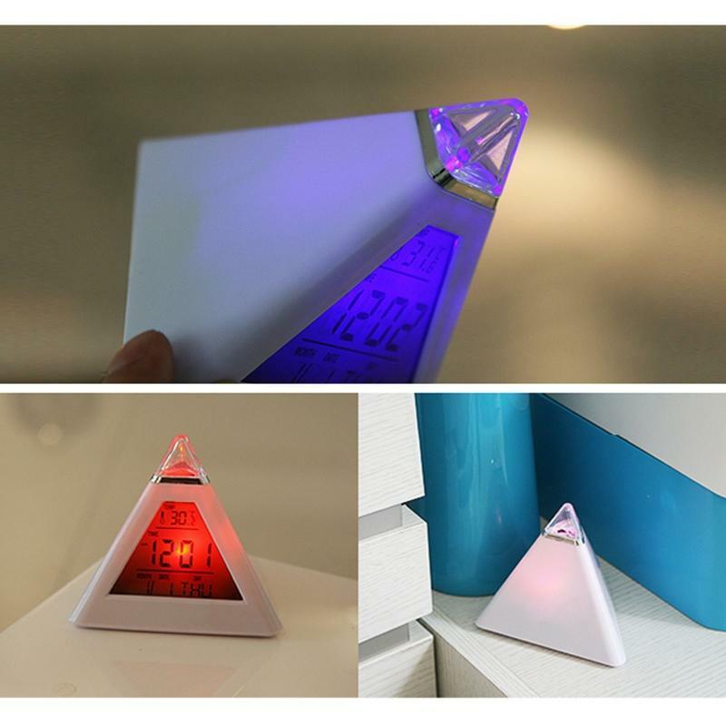 Alarm Clock with Pyramid-shaped LED Color Changing Digital Color Thermometer
