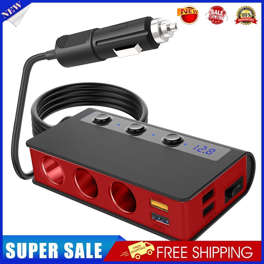 QC3.0 Cigarette Lighter 3 Socket 180W Power Adapter USB Car Charger (Red)