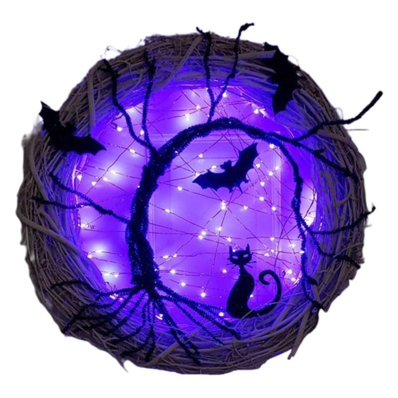 Bat Cat Wreath Halloween Horror Party Haunted House Garden Household Decoration