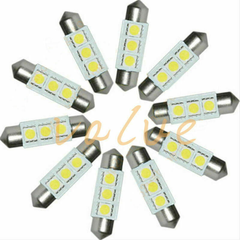 10PCS White 36MM 3 LED 5050 SMD Festoon Dome Car Light Interior Lamp Bulb 12V