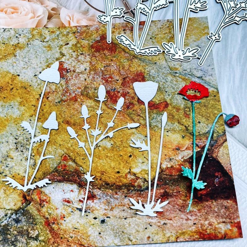 1 Set Blossom Flowerbud Grass Metal Cutting Dies Embossing Stencil DIY Template