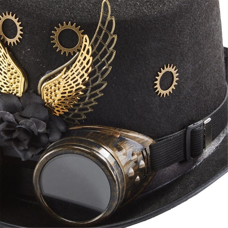 Victorian Gear Wings Goggles Top Hat Steampunk Jazz Hat for Masquerades Party