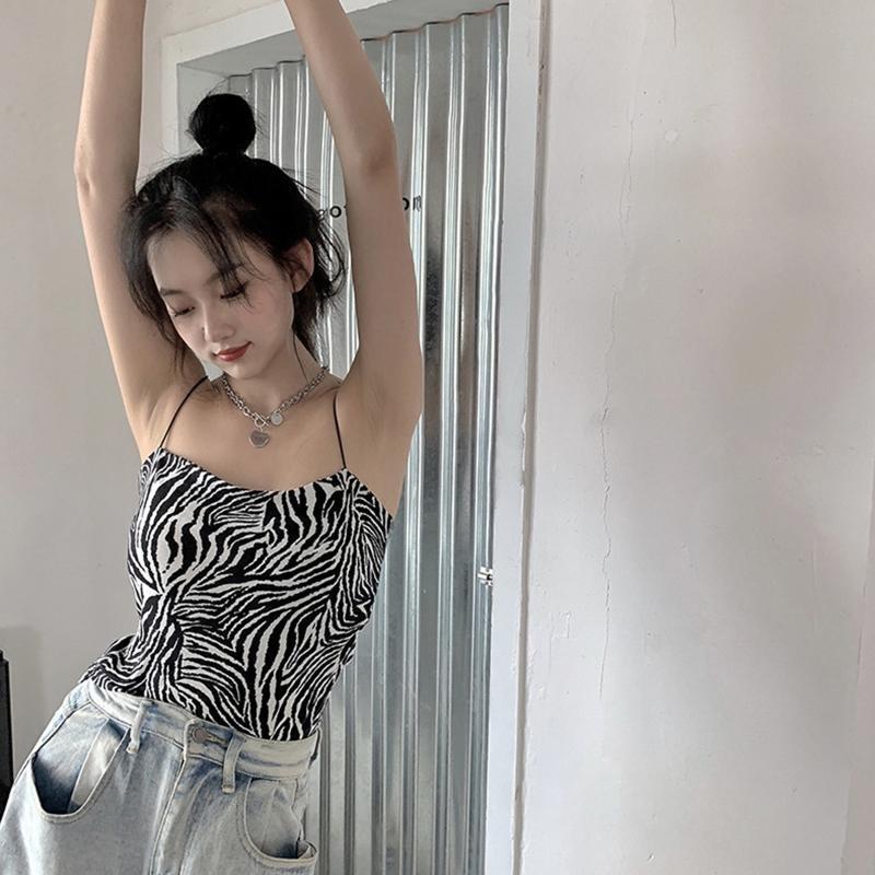 Fashion Tank Top Sleeveless Spaghetti Strap Cami Zebra Print Camisole for Summer