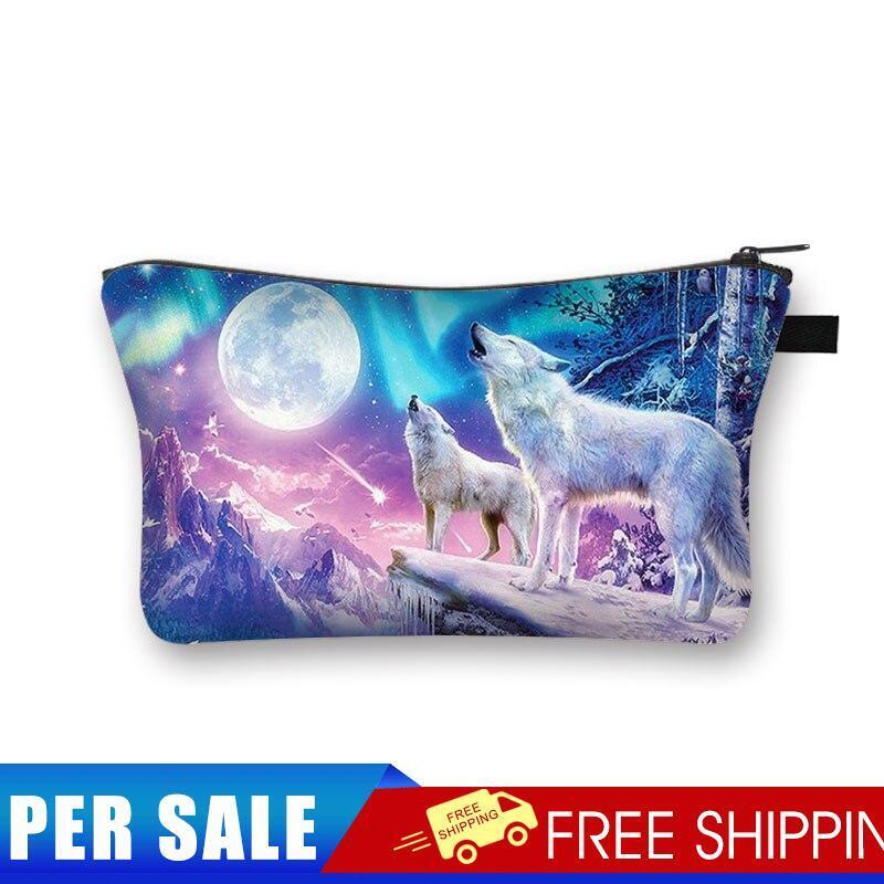 Lunar wolf Printed Hand Hold Travel Storage Cosmetic Bag Toiletry Bag