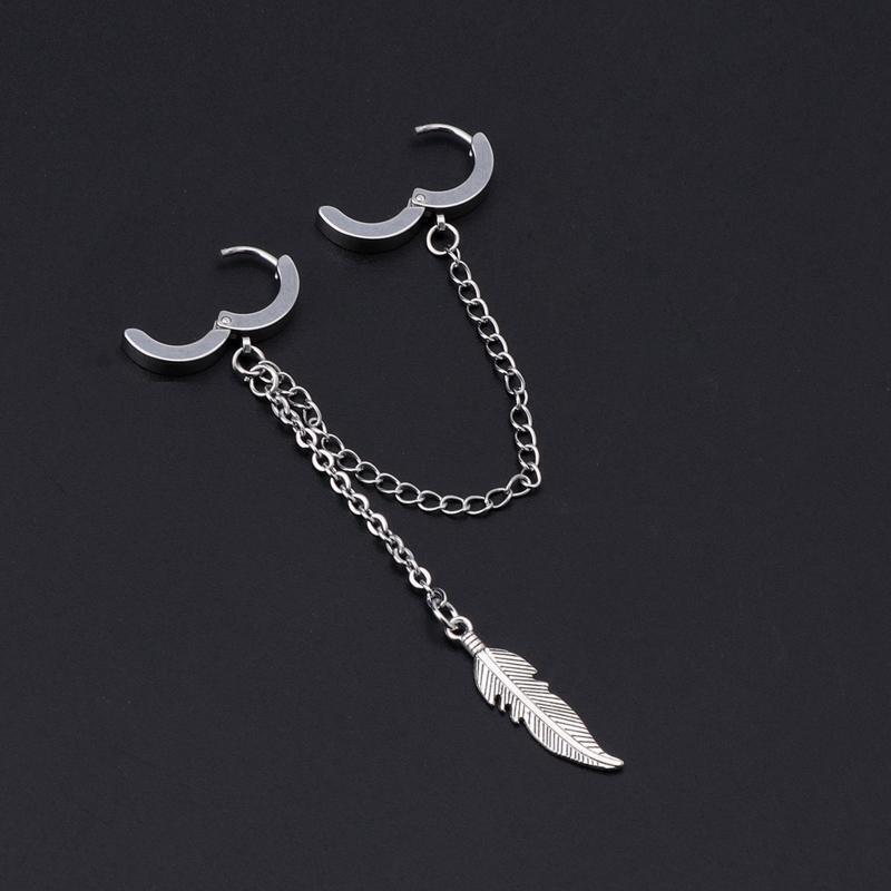 Double Long Chain Leaf Earring Charm Feather Pendant Dangle Earring Jewelry Gift