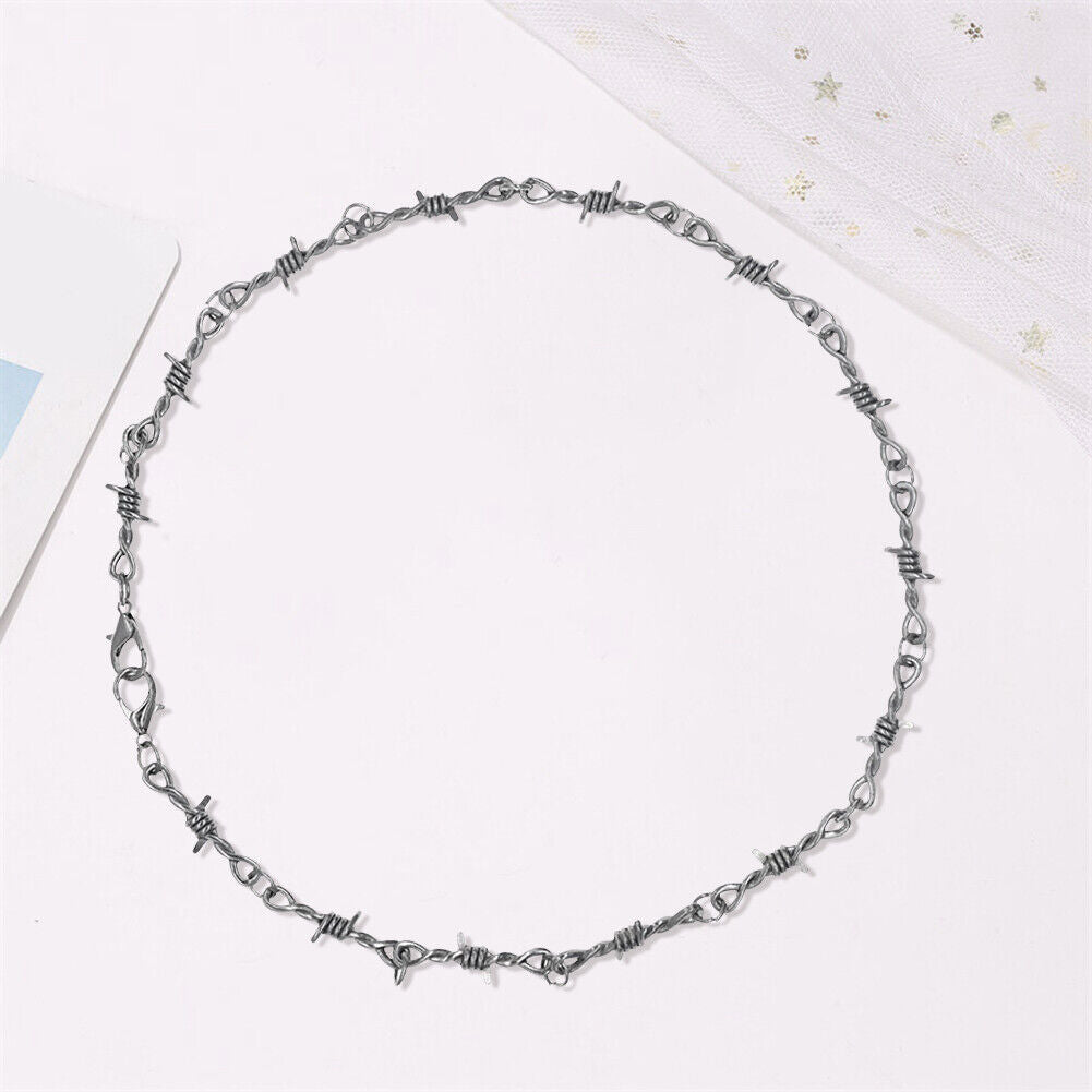 Barbed Wire Necklace Men Women Hip-Hop Punk Style Chain Choker Jewelry (1)