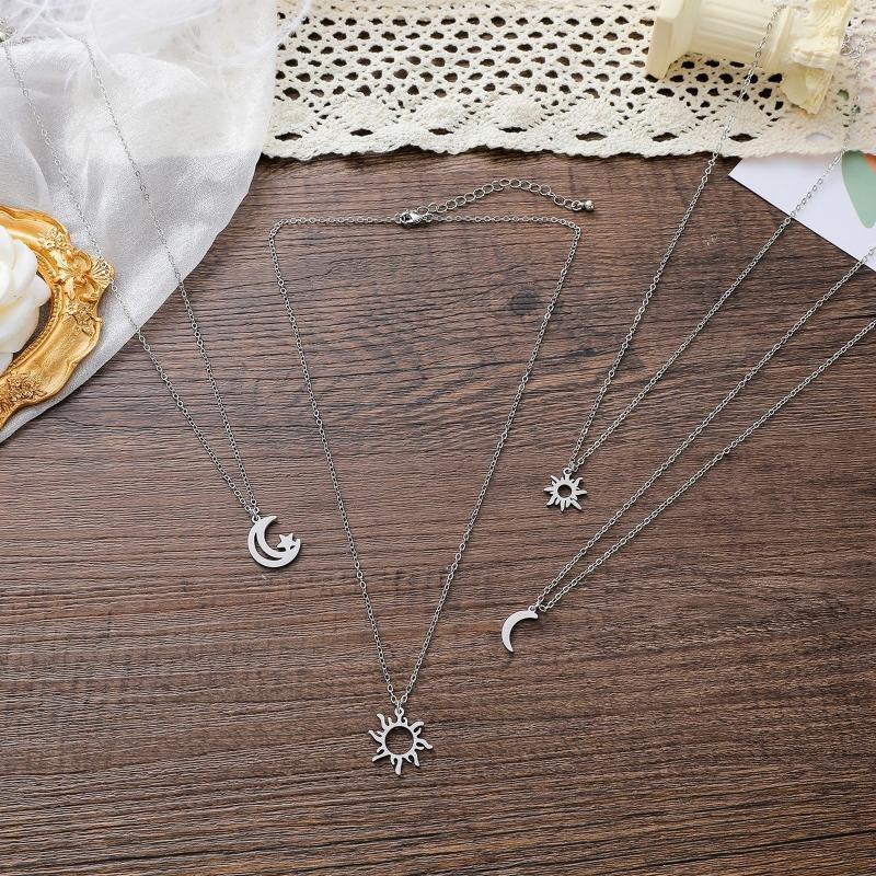 Moon Star Sun Pendant Necklace Fashion Jewelry Gift for Women Teen Girls Couple