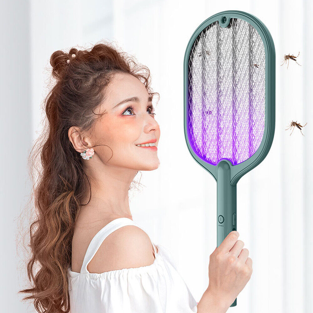 Electric Insect Swatter USB Rechargeable Led Light Mosquito Killer (Green)
