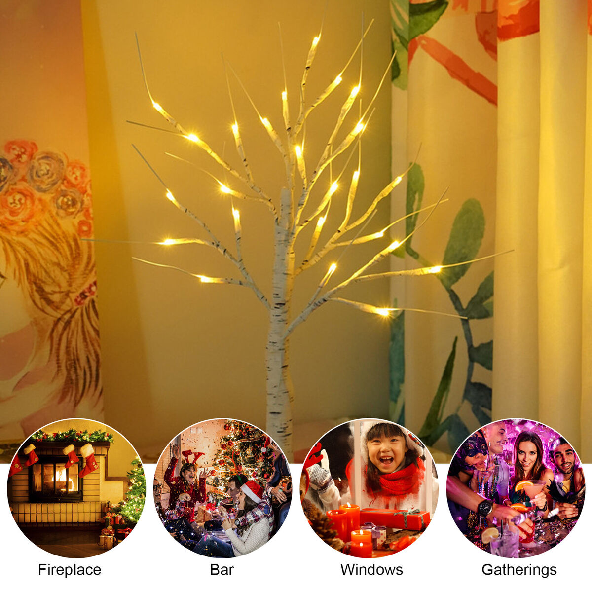 Birch Tree Lighted 24 LED Warm White Tabletop Light up Fairy Tree Lamp