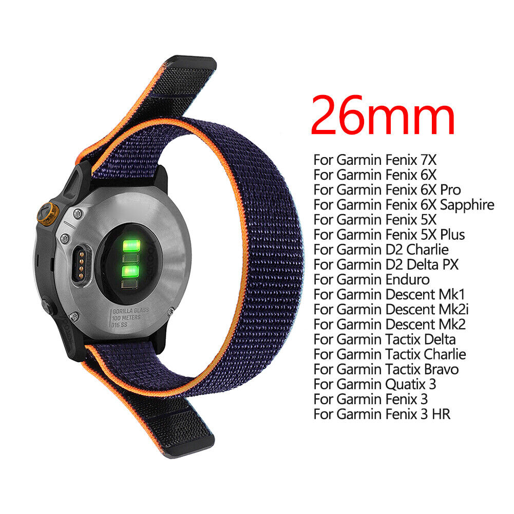 Nylon Loop Strap for Garmin Fenix 7X/6X/5X Plus Watch Band (26mm Dark Blue)