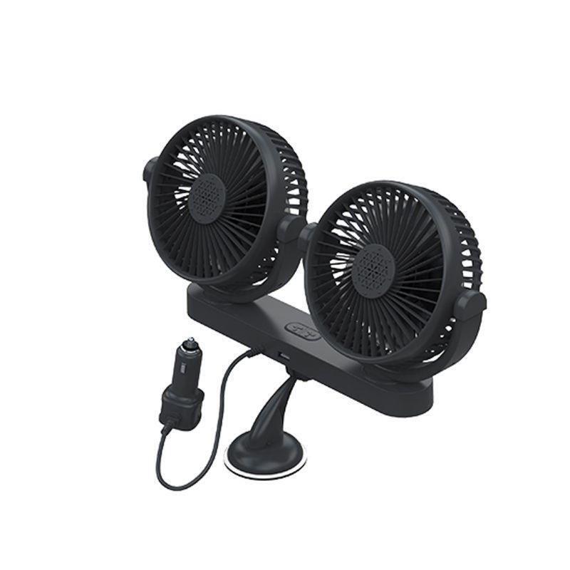 Dual Head 3-Speed 12V 24V Dashboard Car Suction Cup Cooling Fan With USB Charger