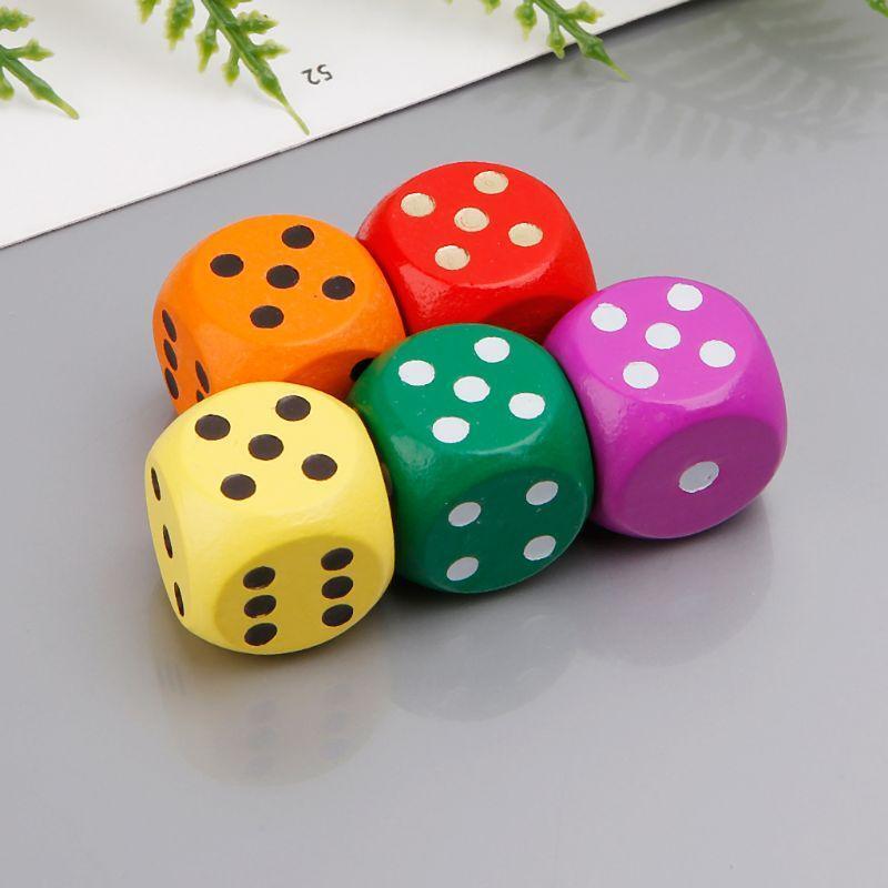 Set of 5 Large 16mm Round Corner Wooden Dice (5 Colors with dots)