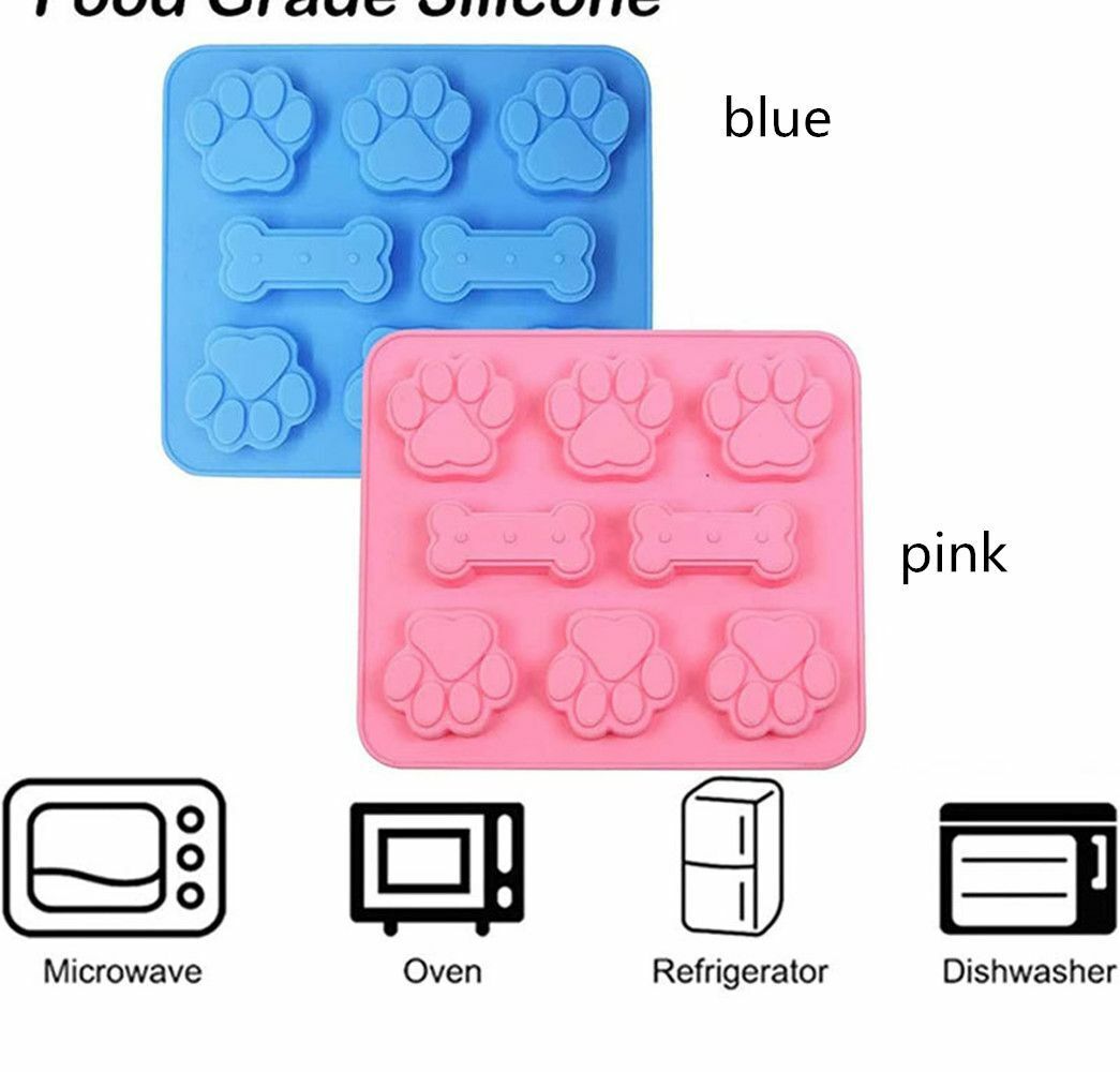 Cookies Dog Paw & Bone Shaped Silicone Molds Ice Candy Trays Dog Treat Mold