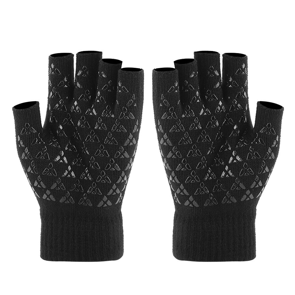 Cycling Anti-slip Half Finger Gloves Winter Warm Fingerless Mittens (Black)