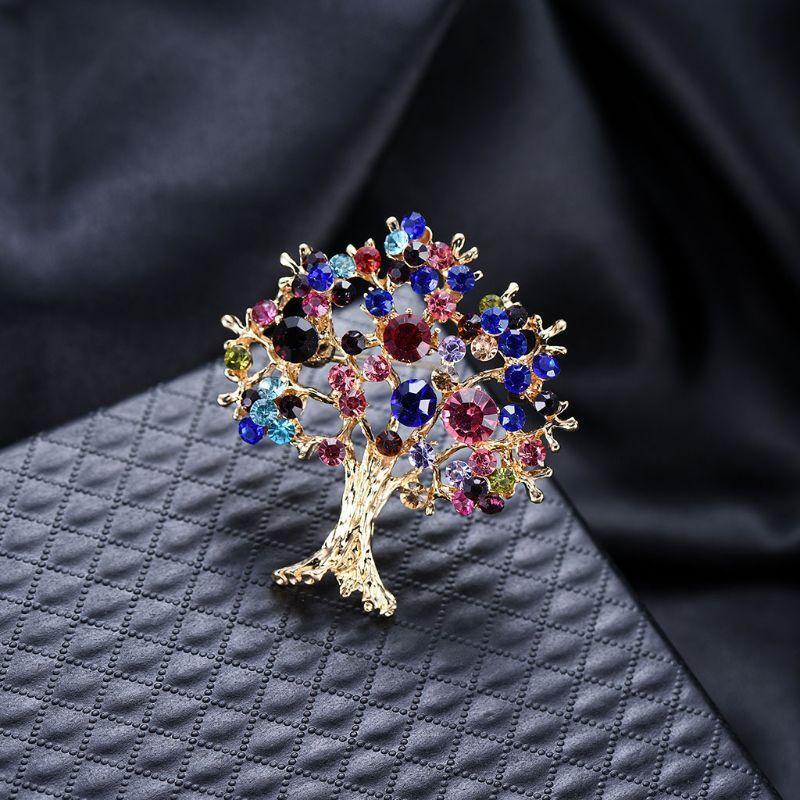 Tree Brooch Rhinestone Decorative Charms Jewelry Badge Banquet Suit Scarf Pins
