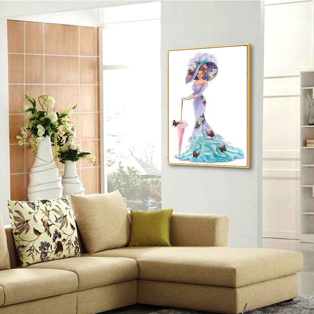 DIY Decor Purple Dress Lady Picture Full Drill Round Diamond Painting Kit