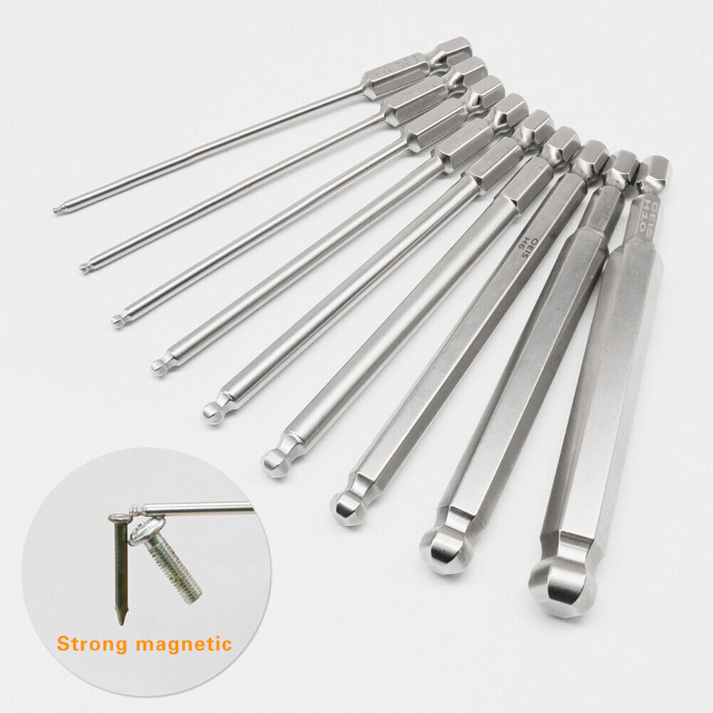 9pcs 1/4 inch Hex Shank Allen Wrench Drill Bits Set 100mm Metric Tip Socket