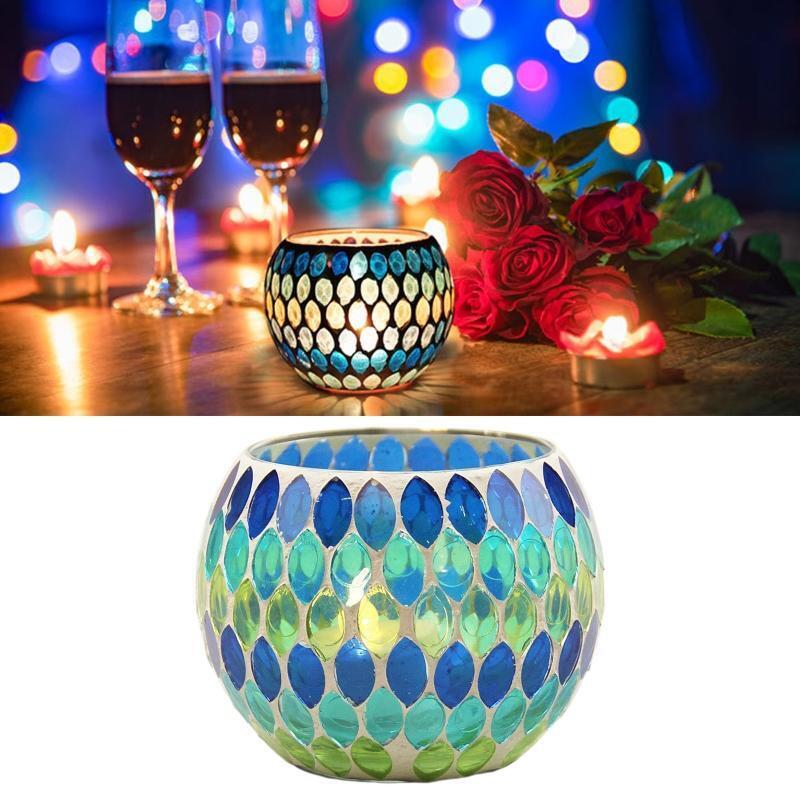 Glass Candlestick  Colorful Glass Tree Leaves Candlelight Candle Holder Stand