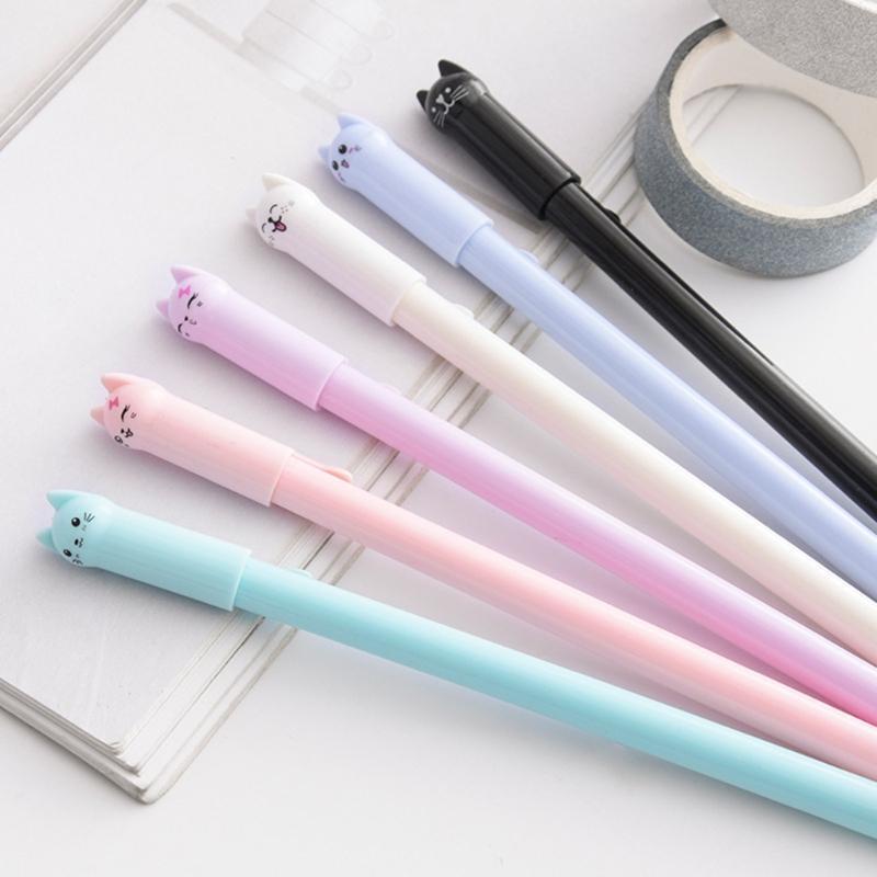 6 PCs 0.5MM Cute Cat Head Gel Ink Pen Student Gift Writing Pens Creative Stylus