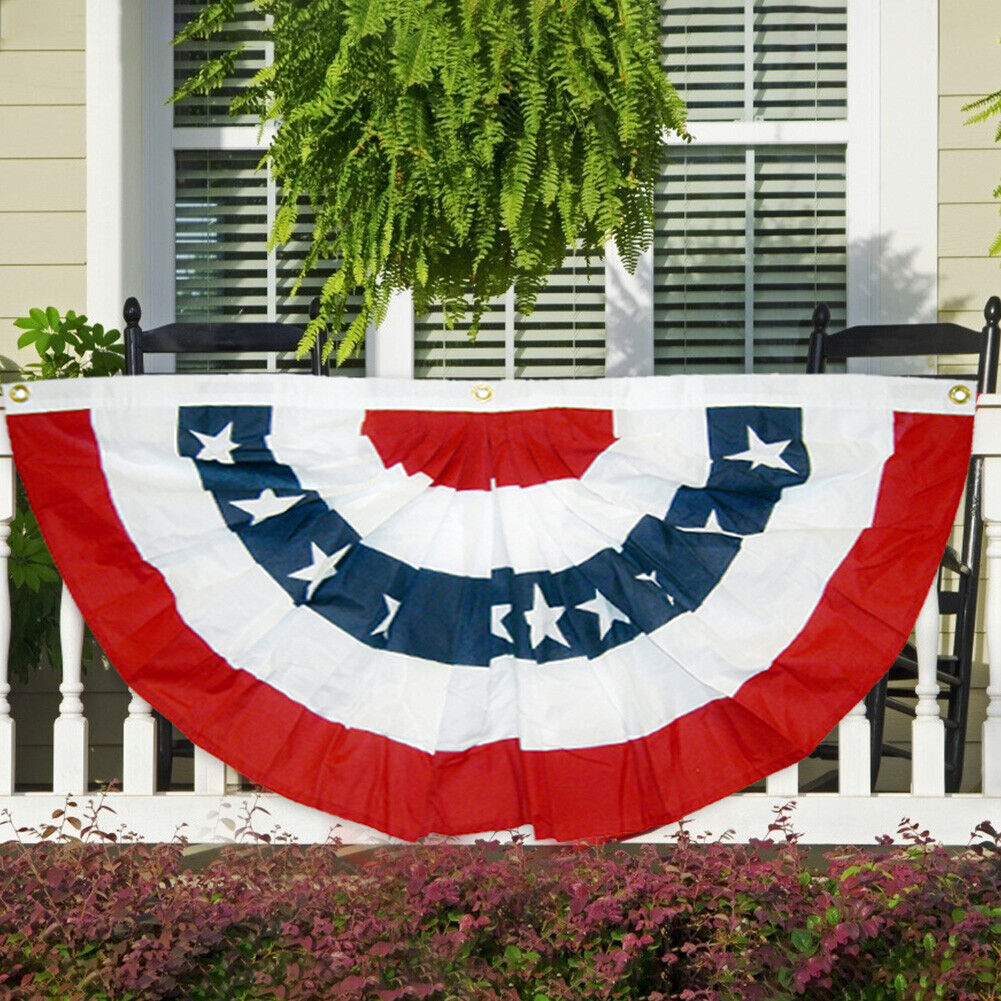 USA Pleated Fan Flag American Bunting Patriotic Half Banner Home Decoration