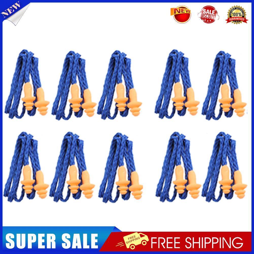20Pcs Soft Silicone Corded Ear Plugs Reusable Hearing Protection Earplugs